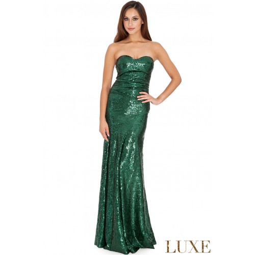 Strapless Galajurk met Groene Pailletten